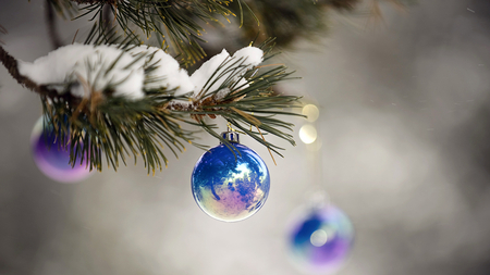  Simple Christmas Decoration - beauty, ornament, ball, christmas, blue, snow, beautiful, leaves, tree