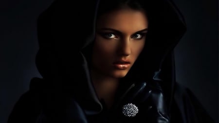 Dusky Beauty - beautiful, eyes, beauty, dark, ring, face, diamonds, dusky, mysterious, gloves