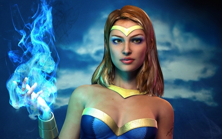 Superhero Girl - pretty, magic, female, blue, blonde, eye, superhero, hd, face, soul, queen, beautiful, hot, girl, digital art, beauty, digital painting, cg, fantasy, lips, super woman, graceful, 3d, thaddeus maharaj, sexy