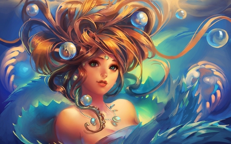 Bubbles - pretty, dreamer, anime, magic, female, blue, eyes, blonde, eye, gorgeous, grace, lip, hd, princess, face, make up, beautiful, girl, digital art, beauty, lovely, hair, digital painting, bubble, cg, fantasy, babe, graceful, bubbles, cute, 3d