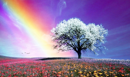 Tree - flower, rainbow, tree, sky