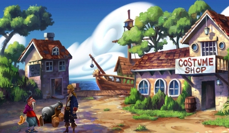 The brave pirate - village, sea, pirate, boat