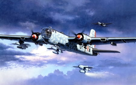 Heinkel He-177 - airplane, luftwaffe, war, german, he177, heinkel, plane, drawing, world, ww2, painting, he-177, art, wwii, bomber