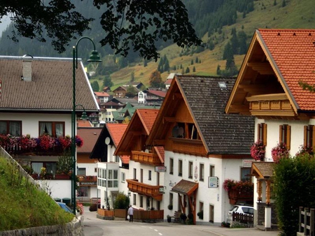 Lermoos, Austria - village, houses, tree, mountain