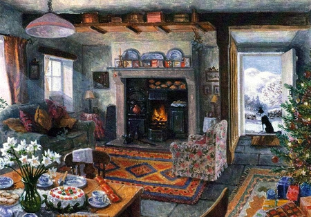 Stephen J. Darbishire - Tea Time at Hilltop - painting, livingroom, art, stephen j darbishire