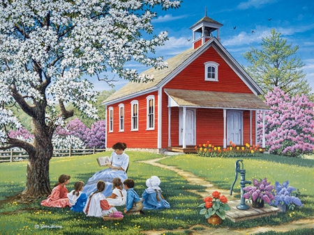 By John Sloene - teacher, lesson, painting, art, chiold, church teach, john sloene, tree, grass