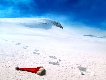 Santa is gone - pretty, amazing, landscape, snow, blue sky, mountain, santa claus, stunning, christmas cap, xmas, nice, sky, hill, winter, beautiful, cap, iceland, christmas, wonderful, ice, santa, arctic, footsteps