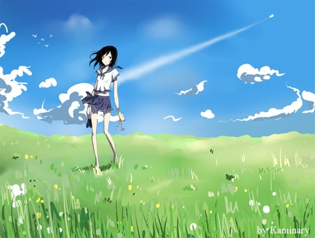 free word - word, love, sky, free, girl, anime, green