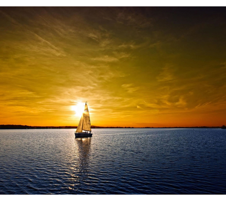 Ocean Sunset - ocean, sunset, boat, beautiful