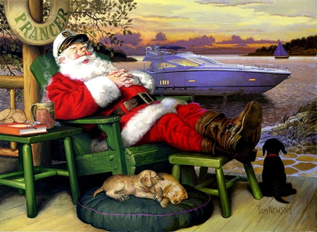 By Tom Newson - santa, painting, art, cat, tom newson, claus, christmas