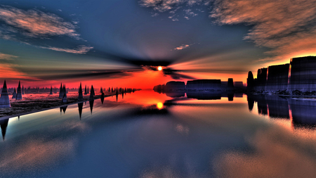 The Reflection Of The Sunset - lake, amazing, sunset, beautiful