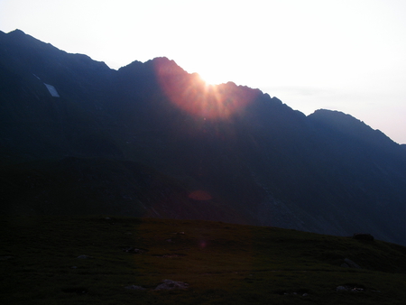 sun in the mountain - black, mountain, sun, sky