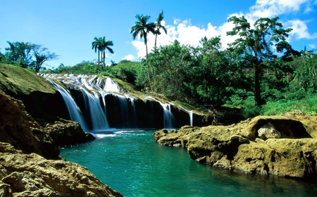 *â–â€ el-nicho-waterfalls â€áƒ¦* - lake, falls, water, green, tree, rock, spring