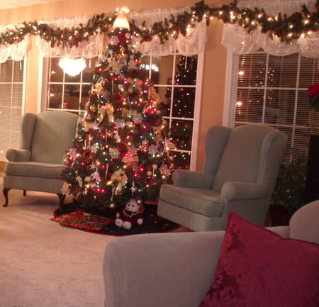 Christmas - house, christmas tree, interior, living room