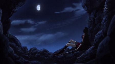 Resting in the Night - anime, night, half moon