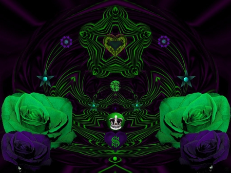 Some Green for the Queen - abstract, eye candy, collage, 3d, fractal