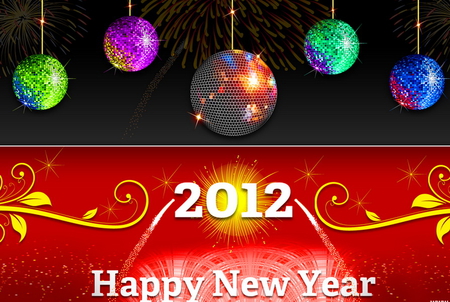 2012 - balls, new year, celebration, red, 2012, lights, sparkle, gold