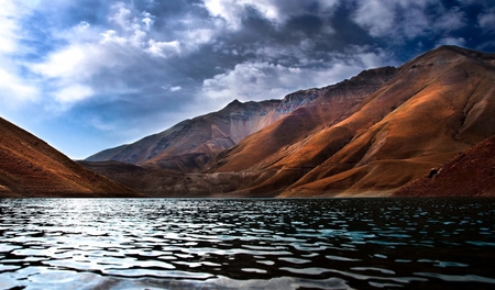 Mountain and Lake - clouds, beautiful water, lake, mountains, sky