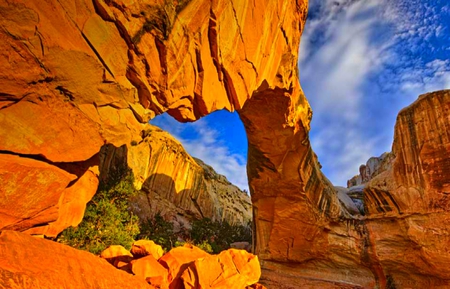 the arch - white, arch, yellow, clouds, blue, park, orange