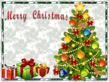 Merry Christmas - christmas, holiday, decoration, present, gift, box, light, tree