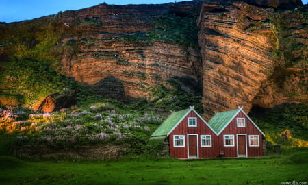 Iceland. - house, nature, landscape, iceland, flower, mountain