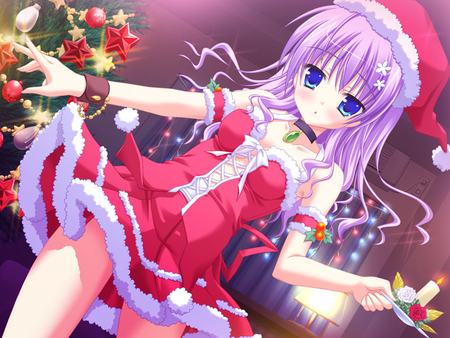 A Little Gift For All My Friends :) - hat, star, anime, girl, flower, long hair, tree, holiday, lights, rose, ornaments, decorations