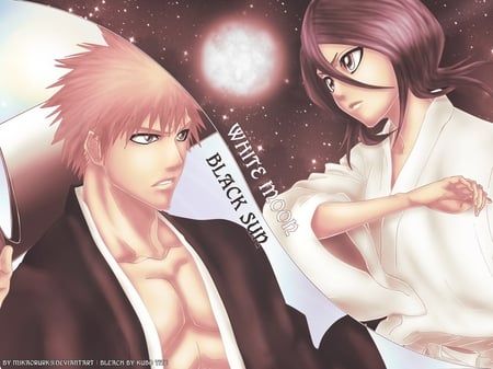 Black Sun, White Moon - moon, rukia, bleach, day, sun, night, bankai, shinigami, black, yin yang, white, cool, beautiful, anime, ichigo