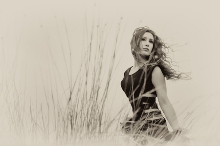 Show me what to do - beautiful girl, thoughts, beauty, grass, love, hair, cry, dreams, i love you, wind, nature, miss you, black dress, face, field