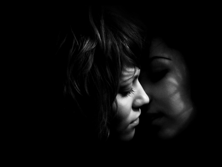 Close your eyes - woman, black and white, kiss, portrait