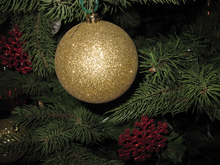 Christmas tree decoration 04 - red, green, gold, ornament, stars, Christmas, tree