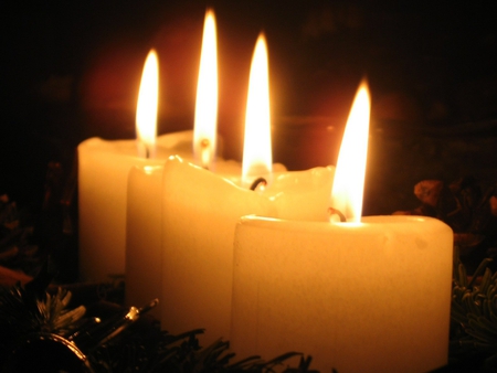 Christmas Candles - christmas, candles, yellow, burning