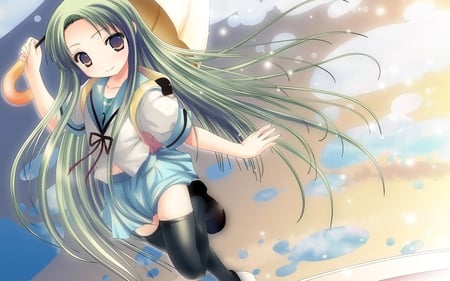 anime girl - raining, umbrella, sun, the melancholy of haruhi suzumiya, cludy