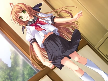 anime girl - seifuku, long hair, ribbon, skirt