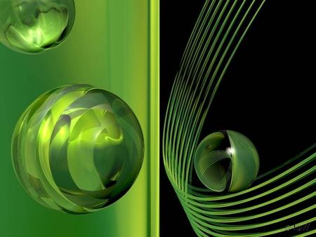 Fantasy in Green - balls, globes, ribbons, green, fantasy, textures, spheres