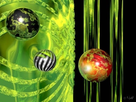 Floating Orbs - space, fantasy, floating, balls, green, spheres, orbs