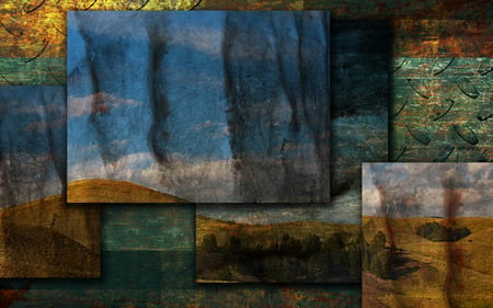 Art Landscapes - trees, collages, water, landscapes, mountains, natures, sky