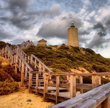 Lighthouse Stairway - clouds, lighthouse, stirs, stairway, cloudy, sky