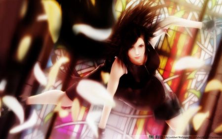 Final Heaven - tifa lockheart, female, boots, high, final fantasy, battle, tifa lockhart, fly, fighter, anime girl, cherry blossom, hot, cool, final fantasy vii, smile, final heaven, black hair, sexy, gloves, lipstick