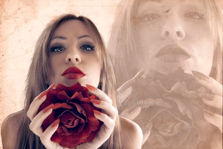 lust - lady, red, rose, model, flower