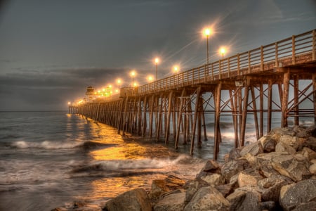 The Bridge-HDR - nice, beauty, sky, photography, water, great, coast, amazing, view, pretty, reflection, cool, clouds, hdr, bridge, ocean, landscape, soft, lovely, nature, beautiful, scenery, stones, colors, sea, lights