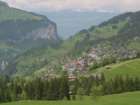 View of the Village from Jungfrau Railway - village, railway, sky, mountain