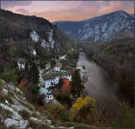 Bulgaria. - sky, mountain, cloud, river, house, bulgaria