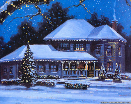 house on winter - house, christmas, winter, scenery, painting