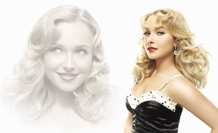 Hayden Panettiere - white, black, model, red lips, beautiful, blonde, woman