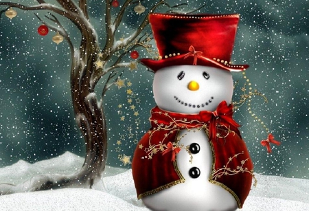 Mr. snowman - nice, others, xmas, hat, happy holidays, christmas, snow, seasons, tree, digital