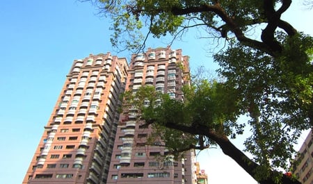 Apartment building - city, apartment, tree, building