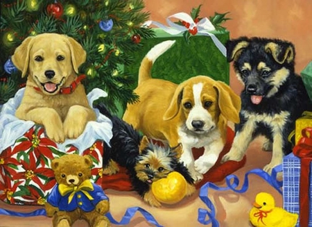 By Linda Picken - christmas, linda picken, painting, art, december, dog, holiday, animal, cute