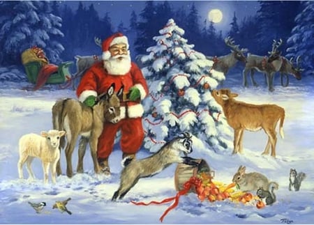 By Linda Picken - bunny, deer, linda picken, christmas, painting, sheep, santa, art, december, snow, animal, holiday, cute