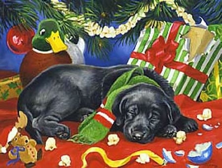 By Linda Picken - dog, linda picken, christmas, december, animal, holiday, painting, cute, art