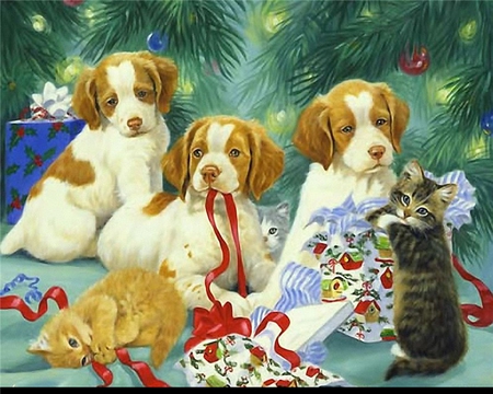 By Linda Picken - christmas, linda picken, painting, art, december, dog, holiday, animal, cute